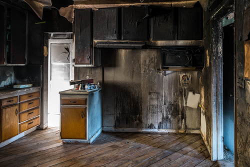 Image of a burned out kitchen that needs fire damage estimation services